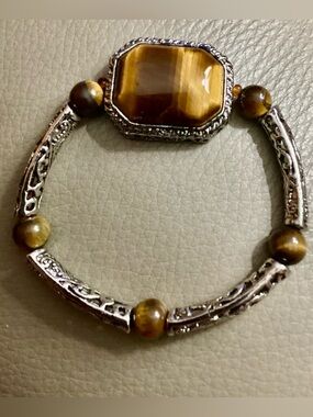 Tiger Eye Stone Silver-Tone stretch  Bracelet - Unbranded